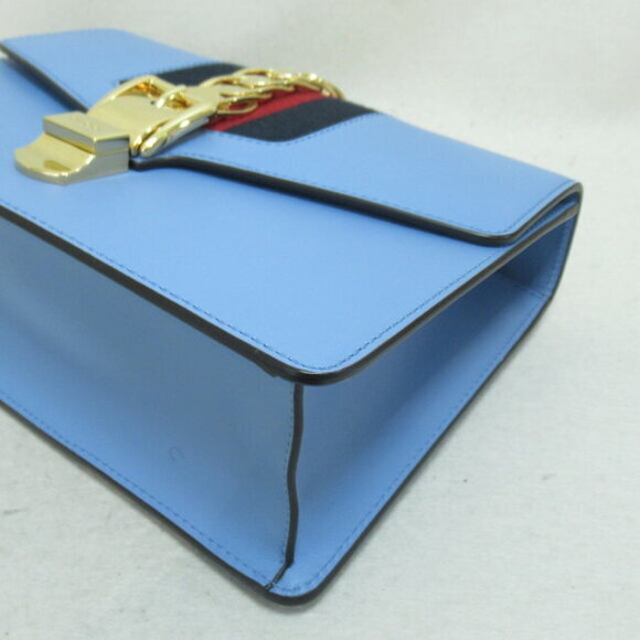 Gucci Sylvie Shoulder Bag Leather Blue - Picture 8 of 9